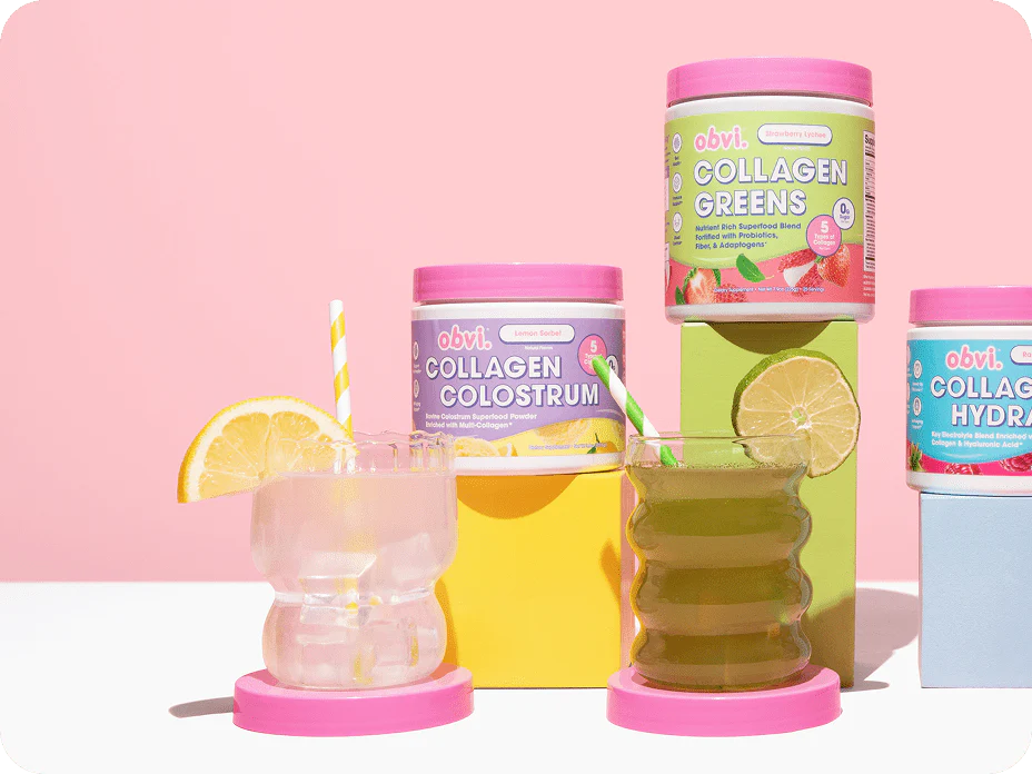 Obvi collagen products lifestyle hero — Shopify Repeat Orders and Repurchase Reminders case study with the rePete® Reorders App