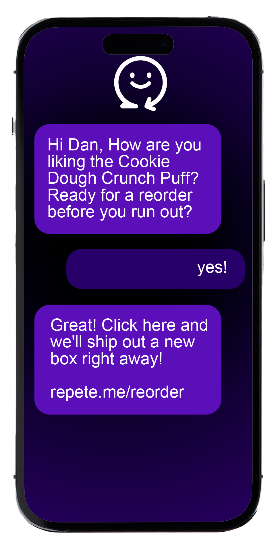 rePete reorder text message conversation